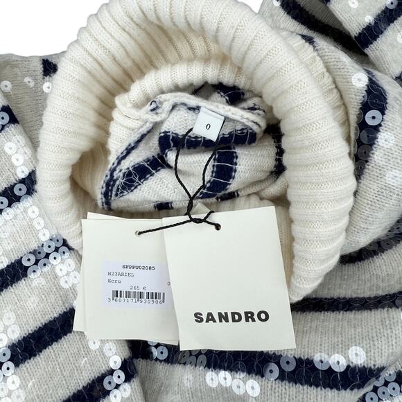 NWT SANDRO Ariel Sequin Striped Turtleneck Sweater Sz XS - Picture 10 of 12